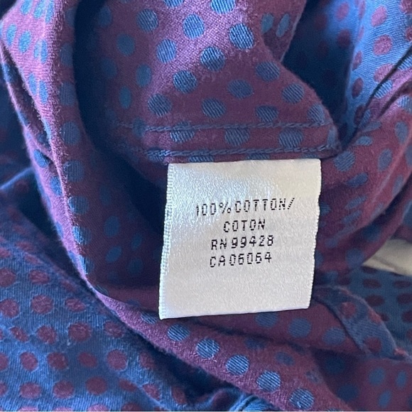 Bugatchi Uomo James Oooh Cotton button up shirt navy with purple polka dots Med - Picture 8 of 8